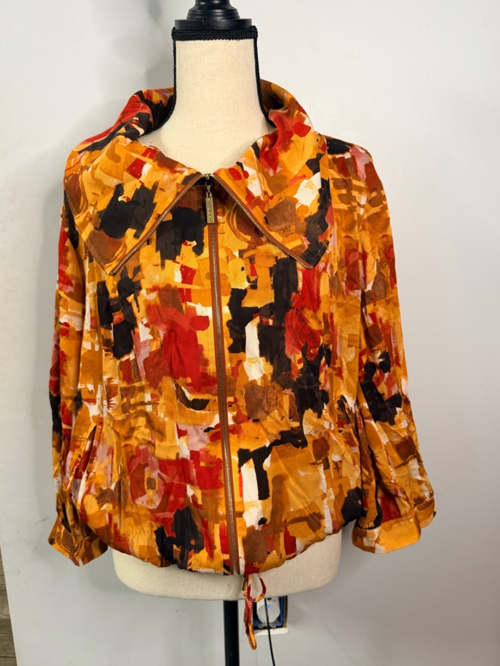 St. John Abstract Print Bomber Jacket in Mustard, Rust & Black